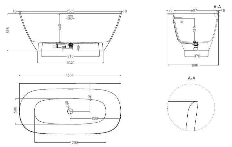 Ванна из искусственного камня Salini Sofia Wall 160x80 см белый глянцевый 102517G (детальная фотография), искусственный камень