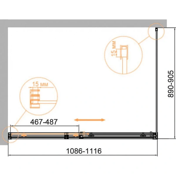 Душевой уголок Cezares Duet Soft-M 110х90 см стекло прозрачное DUET SOFT-M-AH-1-110/90-C-Cr (детальная фотография), прямоугольные