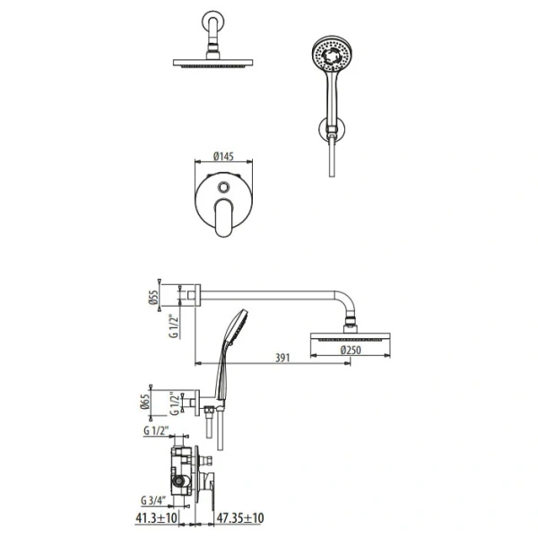 Душевой комплект Gattoni H2Omix7000 хром KTH715/PDC0 (детальная фотография), душевые комплекты, наборы