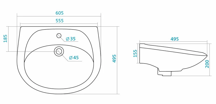 Раковина Santek Бриз 60 см белая 1WH110466 (детальная фотография), подвесные, пристенные