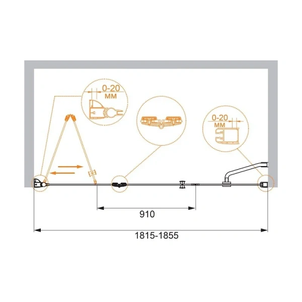 Душевая дверь в нишу Cezares Elena 183 см с прозрачным стеклом ELENA-W-BS-13-90+50/50-C-Cr (детальная фотография), современные, hi-tech