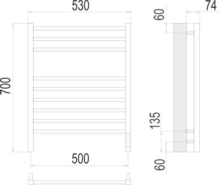 Полотенцесушитель электрический Terminus Сицилия П9 500x700 хром 4670078526311 (детальная фотография), современные, hi-tech