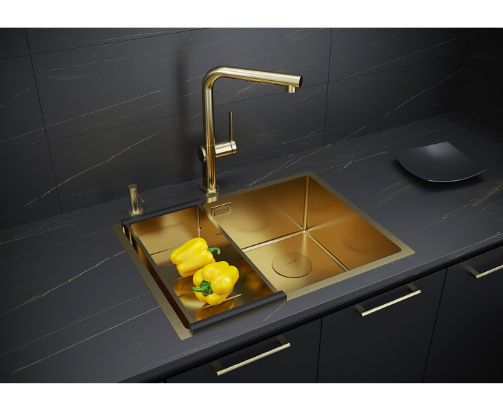 Мойка для кухни Paulmark Next-Skew 58 см брашированное золото PM885844-BG (детальная фотография), врезные, встраиваемые