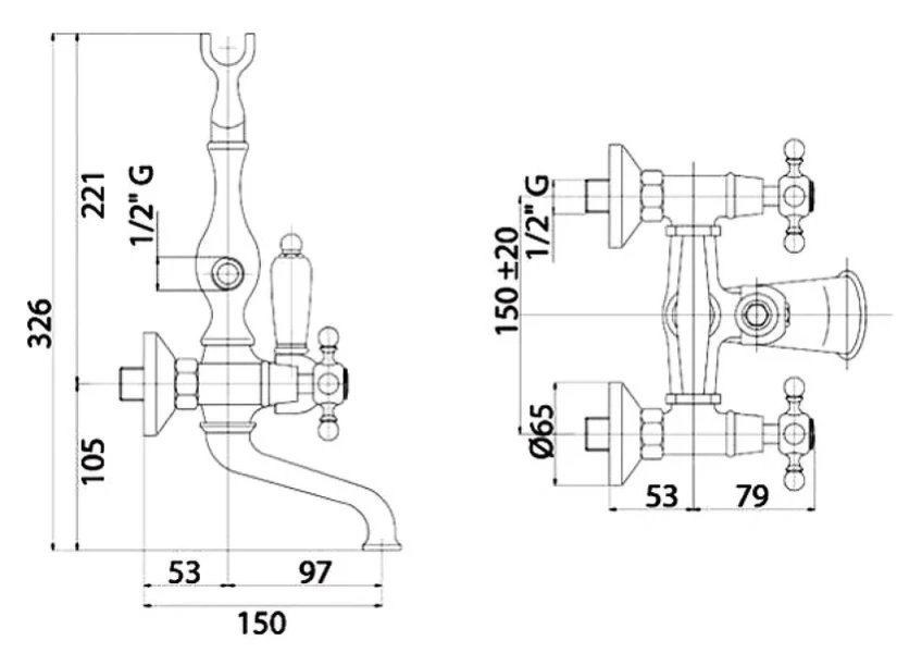Смеситель для ванны Cezares Golf хром ручки белые GOLF-VD-01-Bi (детальная фотография), для ванны