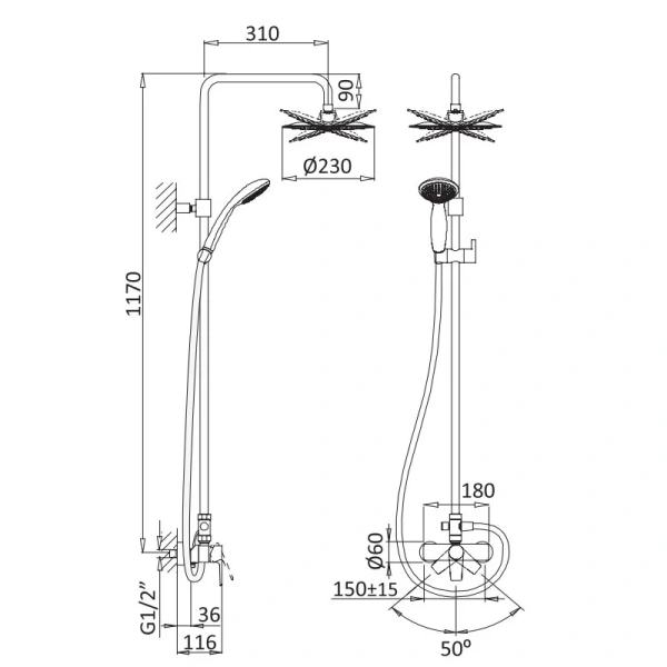 Душевая стойка Cezares Nautic белая матовая NAUTIC-CD-BIO (детальная фотография), современные, hi-tech