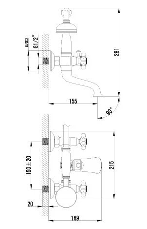 Смеситель для ванны Lemark Vintage LM2812B (детальная фотография), для ванны