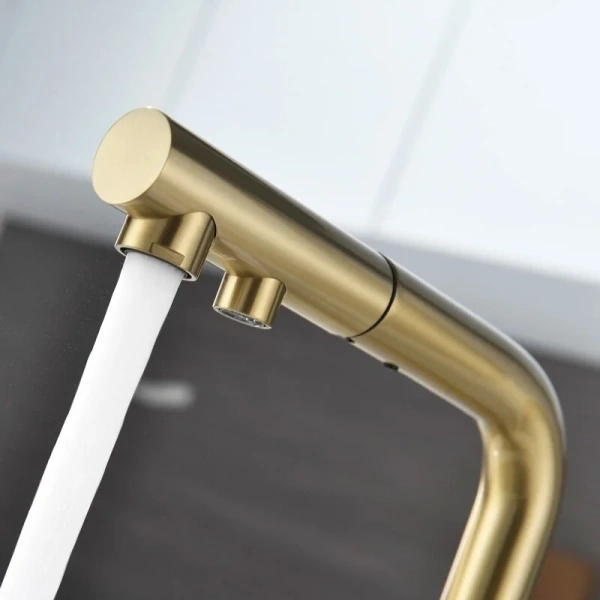 Смеситель для питьевой воды Paulmark Serpentine светлое брашированное золото Se213222-SBG (детальная фотография), на мойку, на столешницу