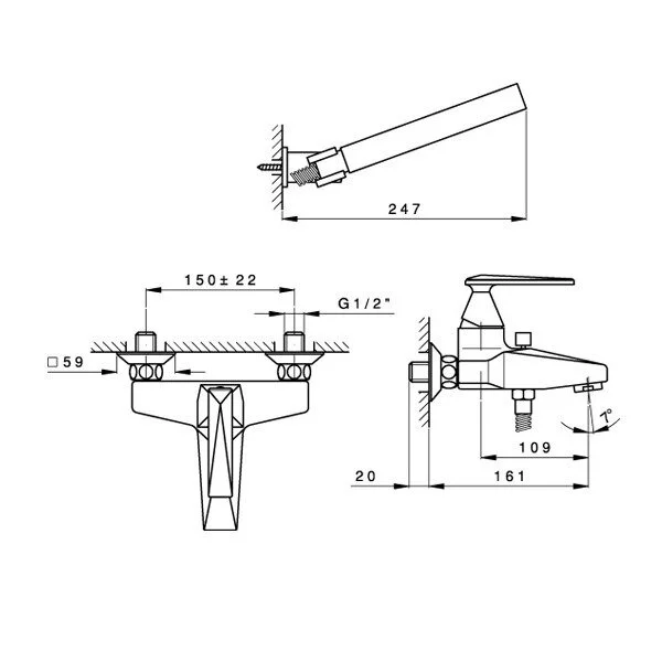 Смеситель для ванны, хром, Nicolazzi Vincent 3001CR35 (детальная фотография), для ванны