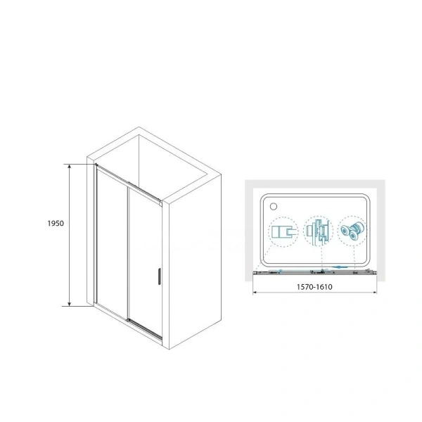 Душевая дверь в нишу RGW Leipzig LE-12B 160 см профиль черный 34121216-14 (детальная фотография), современные, hi-tech