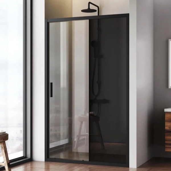 Душевая дверь в нишу AM.PM Gem Solo 120 см профиль черный стекло тонированное W90G-120-1-195BG (детальная фотография), в наличии