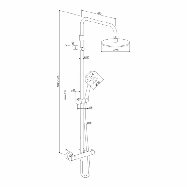 Душевая стойка Damixa Option с термостатом, округлая DX218091000 (детальная фотография), современные, hi-tech