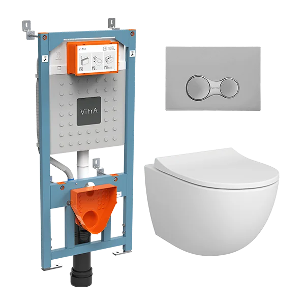 Унитаз с инсталляцией VitrA Sento кнопка хром 9830B003-7207 (детальная фотография)