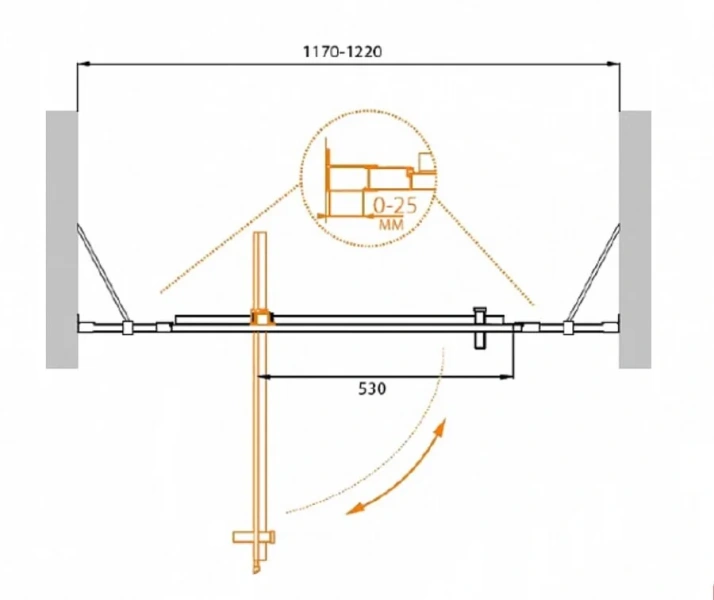 Душевая дверь в нишу Cezares Molveno 120 см профиль хром MOLVENO-BA-12-80+40-C-Cr-IV (детальная фотография), современные, hi-tech