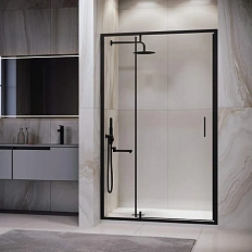 Душевая дверь в нишу RGW Leipzig LE-103 120 см профиль черный стекло прозрачное