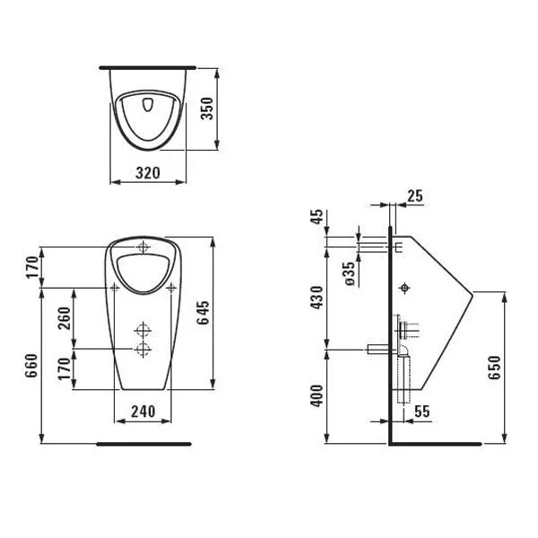 Писсуар подвесной Laufen Caprino 8.4206 фарфор (детальная фотография), современные, hi-tech