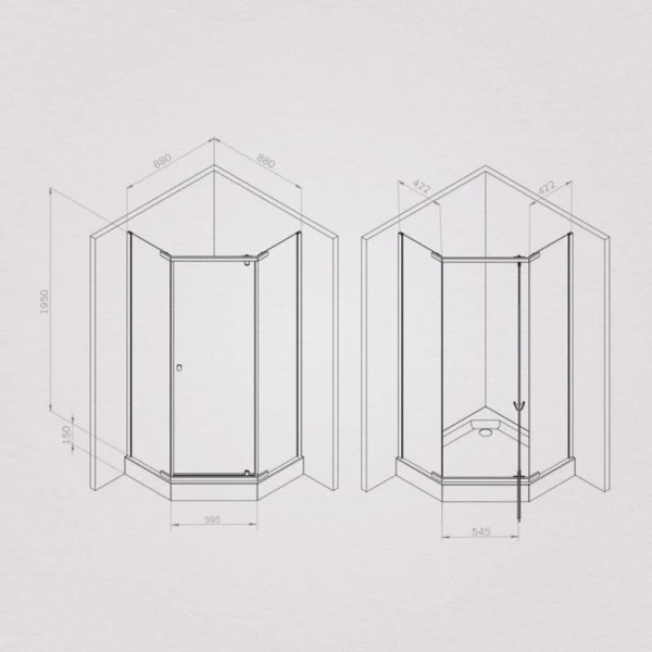 Душевой уголок Am.Pm Sunny 90x90 см профиль черный W87G-405-9090-BT (детальная фотография), многоугольные