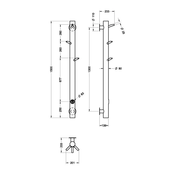 Полотенцесушитель электрический Boheme Oak 20х150 см белый матовый 724-MW (детальная фотография), современные, hi-tech