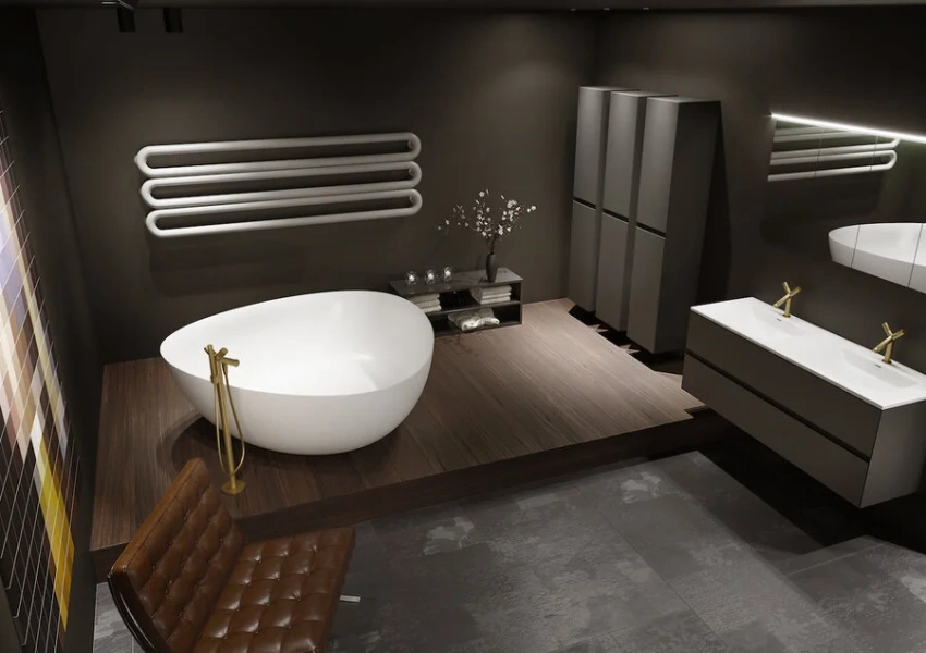 Ванна из искусственного камня Riho Ovideo 160х160 см белая B125001105 (детальная фотография), овальные