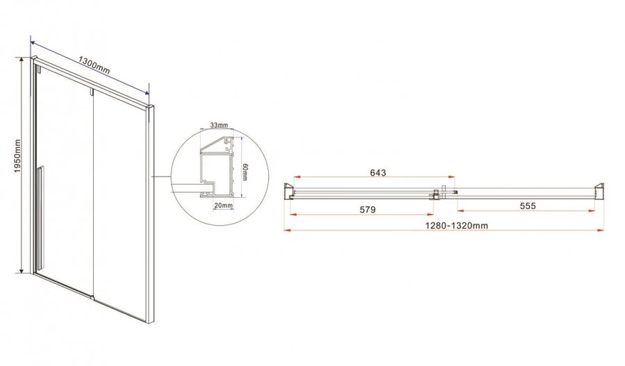 Душевая дверь в нишу Vincea Lugano VDS-1L130CL 130 см стекло прозрачное (детальная фотография), современные, hi-tech