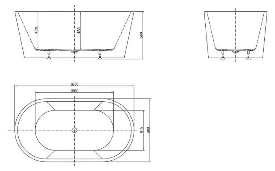 Ванна акриловая BelBagno 160х80 см отдельностоящая BB202-1600-800 (детальная фотография), акриловые