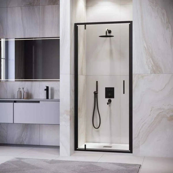 Душевая дверь в нишу RGW Leipzig LE-102 70 см профиль черный стекло прозрачное 711210207-14 (детальная фотография)