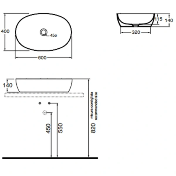 Раковина Azzurra Elegance 60 см овальная ELLA060400C0BI/(ECI60 bi*0) (детальная фотография), современные, hi-tech