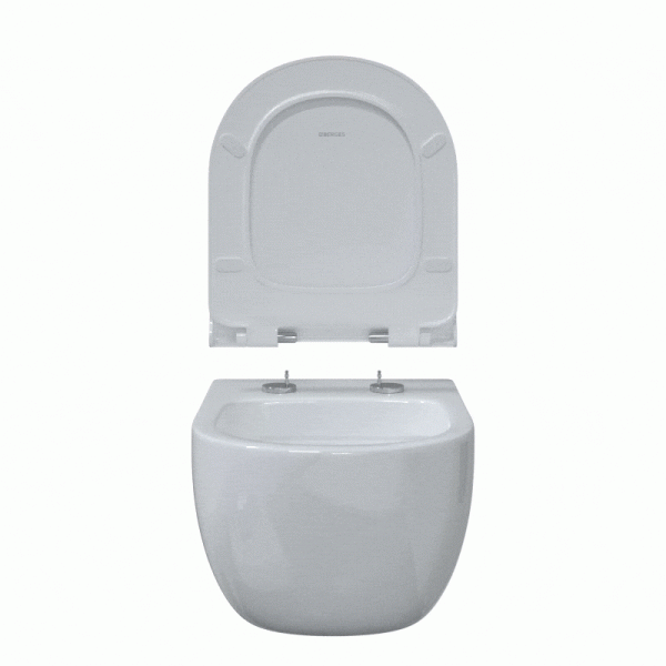 Унитаз подвесной BERGES Ego сиденье дюропласт 082118 (детальная фотография), с горизонтальным, прямым выпуском, с прямым выпуском