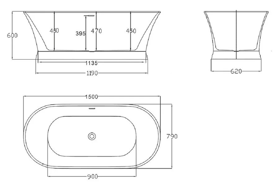 Ванна акриловая BelBagno 150х79 см отдельностоящая  BB402-1500-790 (детальная фотография), современныe, hi-tech, декорированныe