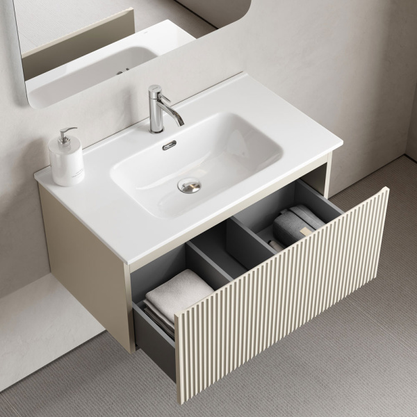 Тумба под раковину подвесная Sancos Snob R 1.0 80 см beige soft SNR1.080CE (детальная фотография), подвесная, пристенная