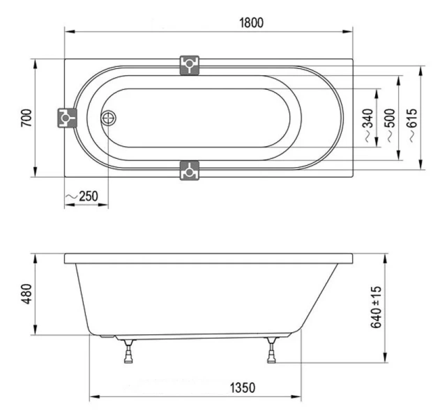 Ванна акриловая Ravak Sonata II C636R00000 180x70 см прямоугольная (детальная фотография), акриловые
