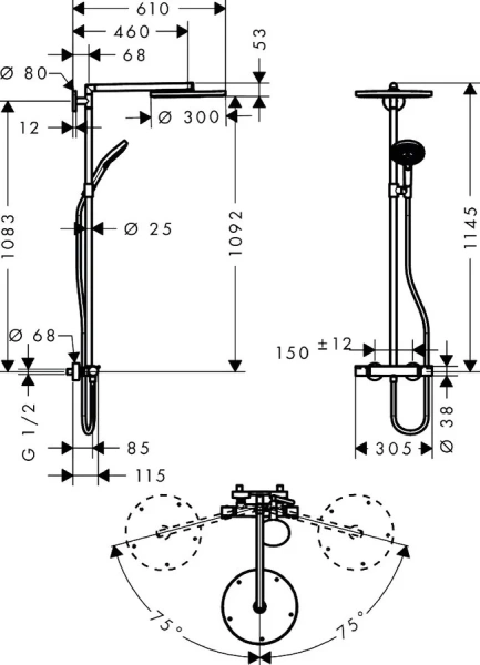 Душевая стойка Hansgrohe Raindance Select хром 27114000 (детальная фотография), современные, hi-tech