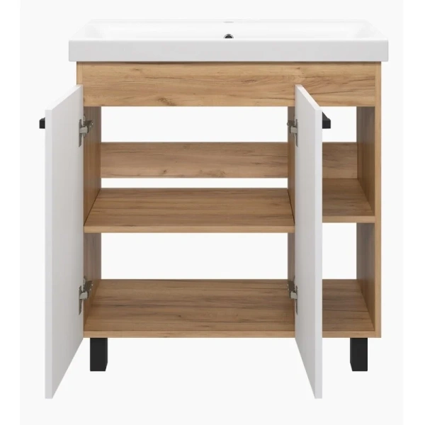 Тумба под раковину напольная Misty Крафт 80 см белая/зебрано сахара П-Кра-07080-011 (детальная фотография), напольная, пристенная