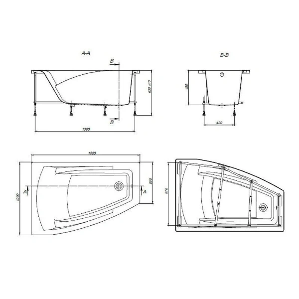 Акриловая ванна 150х100 см, левая, Roca Hall Angular ZRU9302864 (детальная фотография), недорогие, глубокие