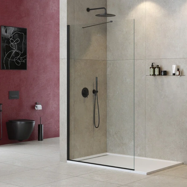 Душевая перегородка Cezares Liberta 120 см стекло прозрачное, профиль черный LIBERTA-L-1-TB-120-C-NERO (детальная фотография), прозрачные