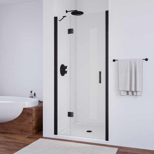 Душевая дверь профиль черный глянцевый стекло прозрачное Vegas-glass AFP 100 02Г 01 L (детальная фотография)