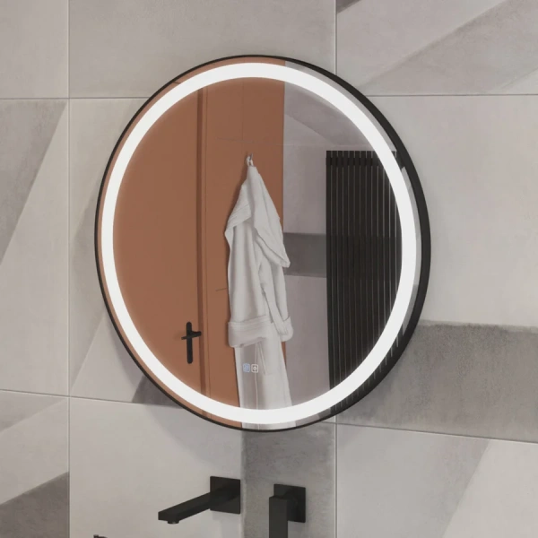 Зеркало с подсветкой Cezares Cadro 70 см круглое CZR-SPC-CADRO-700-LED-TCH-WARM (детальная фотография), в черной раме