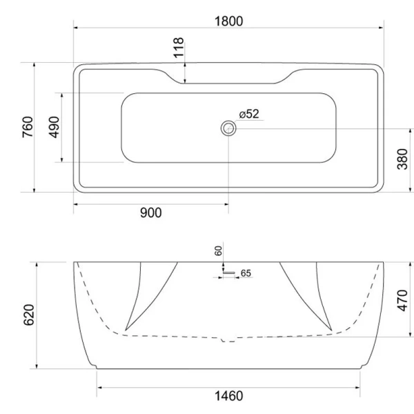 Ванна акриловая BelBagno 180x76 см отдельностоящая BB110-180-76 (детальная фотография), акриловые