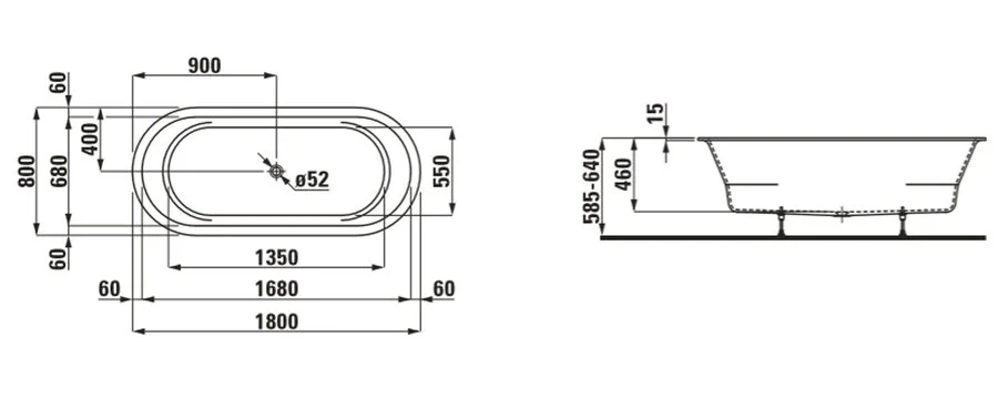 Ванна из искусственного камня Laufen Pro 2.4195.0.000.000.1, 180 х 80 см (детальная фотография), искусственный камень