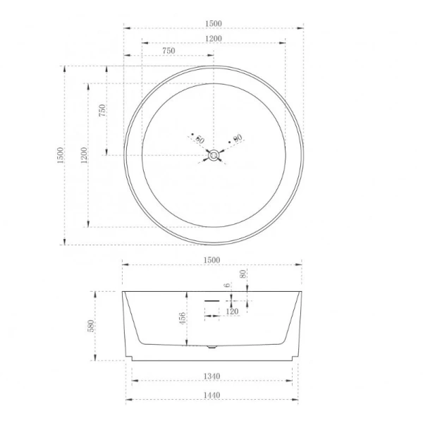 Ванна акриловая Abber 150x150 см без гидромассажа AB9442 (детальная фотография), акриловые