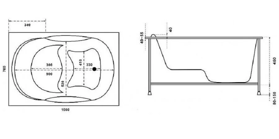Ванна акриловая Bas Рио, 105 x 70 см, белый, В 00046 (детальная фотография), акриловые