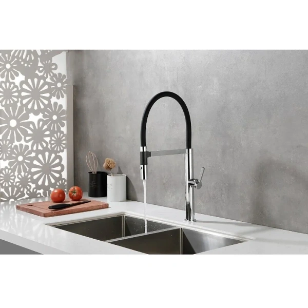 Смеситель для кухни Paulmark Leader Le214101 с гибким изливом (детальная фотография), современные, hi-tech