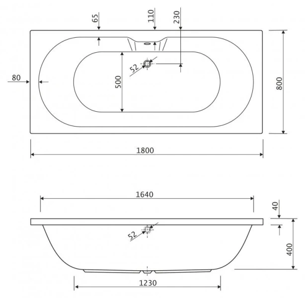 Ванна акриловая Cezares CALISTO-180-80-49 прямоугольная (детальная фотография), современныe, hi-tech