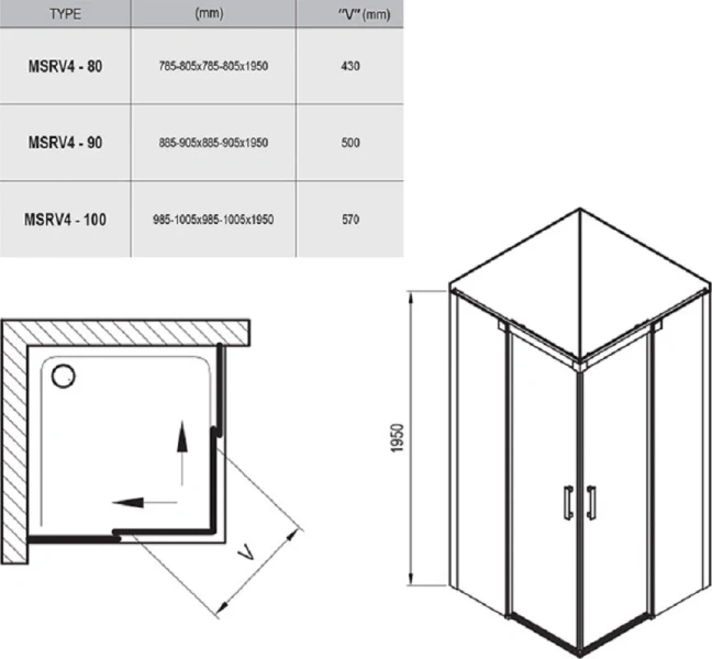 Душевой уголок Ravak Matrix MSRV4 80/80 (детальная фотография), прозрачные