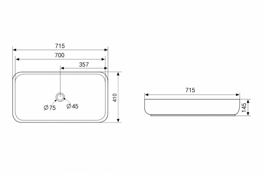 Раковина Abber Rechteck 71,5 см белая AC2210 (детальная фотография), современные, hi-tech