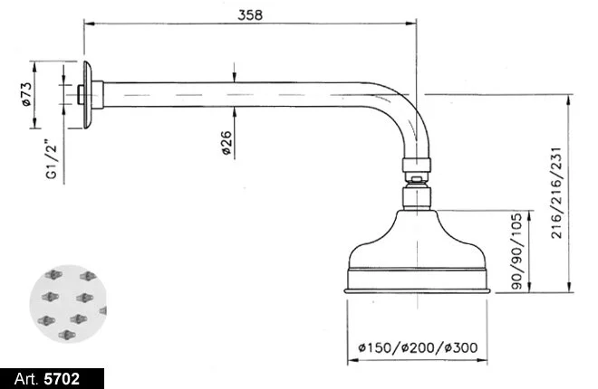 Верхний душ, бронза, Nicolazzi Doccia 5702BZ20 (детальная фотография), современные, hi-tech