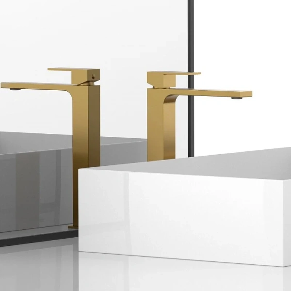 Смеситель для раковины Vincea Cube брашированное золото VBF-1C02BG (детальная фотография), современные, hi-tech