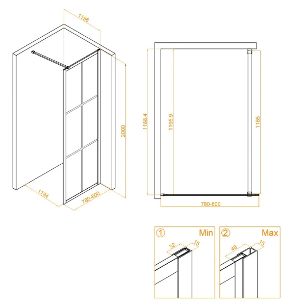 Душевая перегородка RGW Walk In WA-110Gb 80 см профиль золото 351011008-16 (детальная фотография), современные, hi-tech