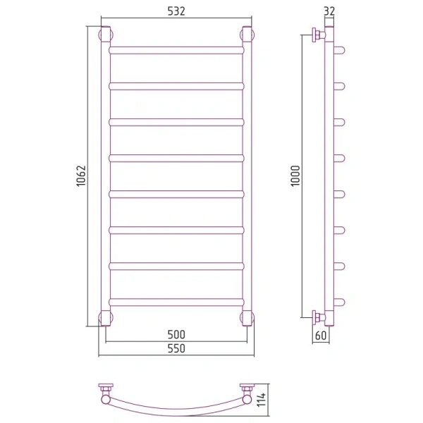 Полотенцесушитель водяной Сунержа Галант+ 50х100 см шампань 020-0200-1050 (детальная фотография), современные, hi-tech