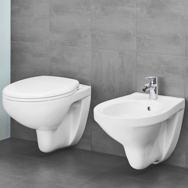 Унитаз подвесной Grohe Bau Ceramic безободковый 39351000 (детальная фотография), недорогие, безободковые, сиденье с микролифтом , с антивсплеском