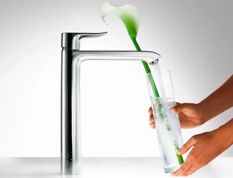 Смеситель для раковины Hansgrohe Metris однорычажный 31082000 (детальная фотография), высокие, с донным клапаном